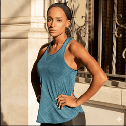 a girl wearing blue vest