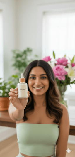 Indian girl holding out serum