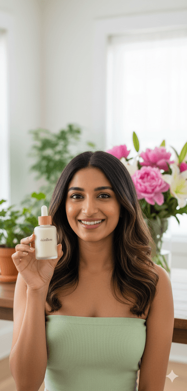an indian girl holding serum